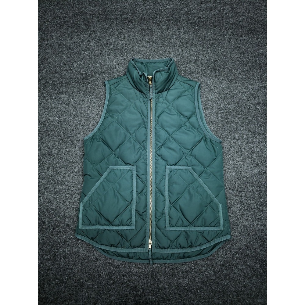 J.Crew Womens Forest Green XS Down Quilted Zip Front Vest Elevated Casual Pocket